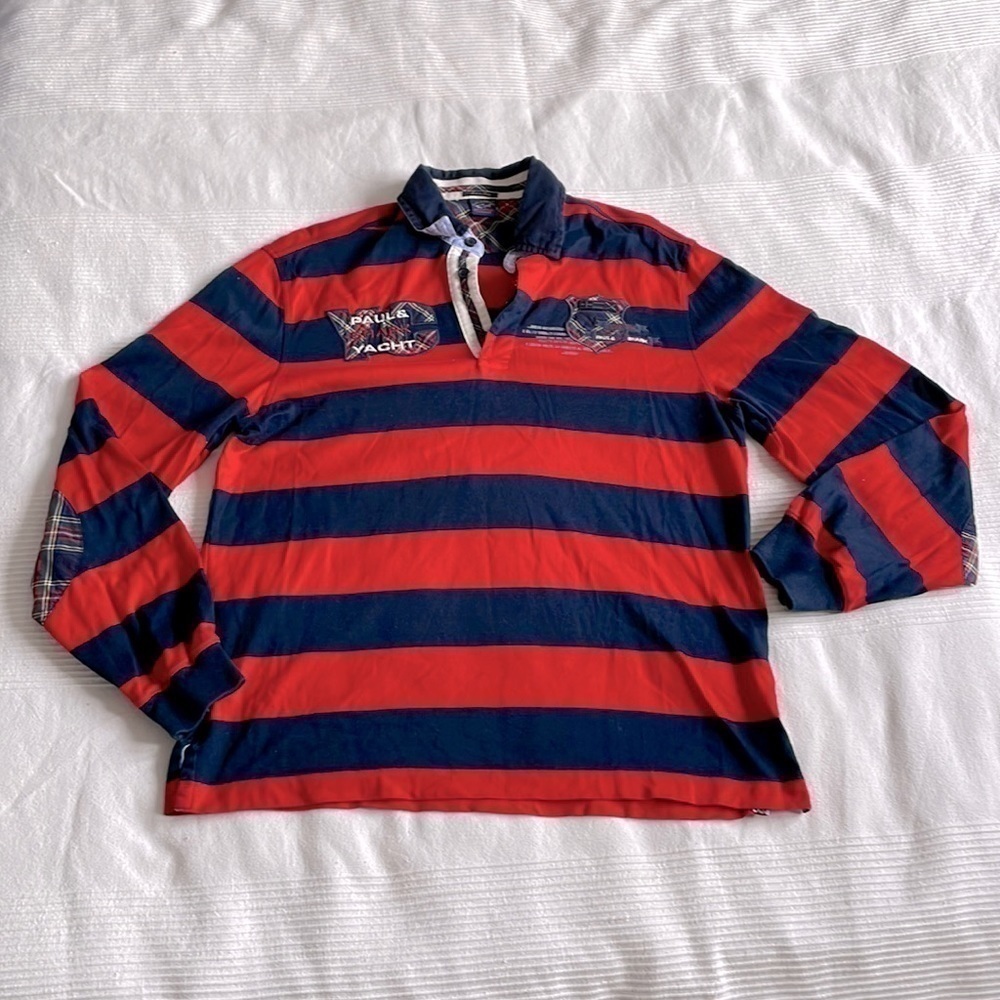 Paul & Shark Yachting Long Sleeve Striped Polo Size Medium